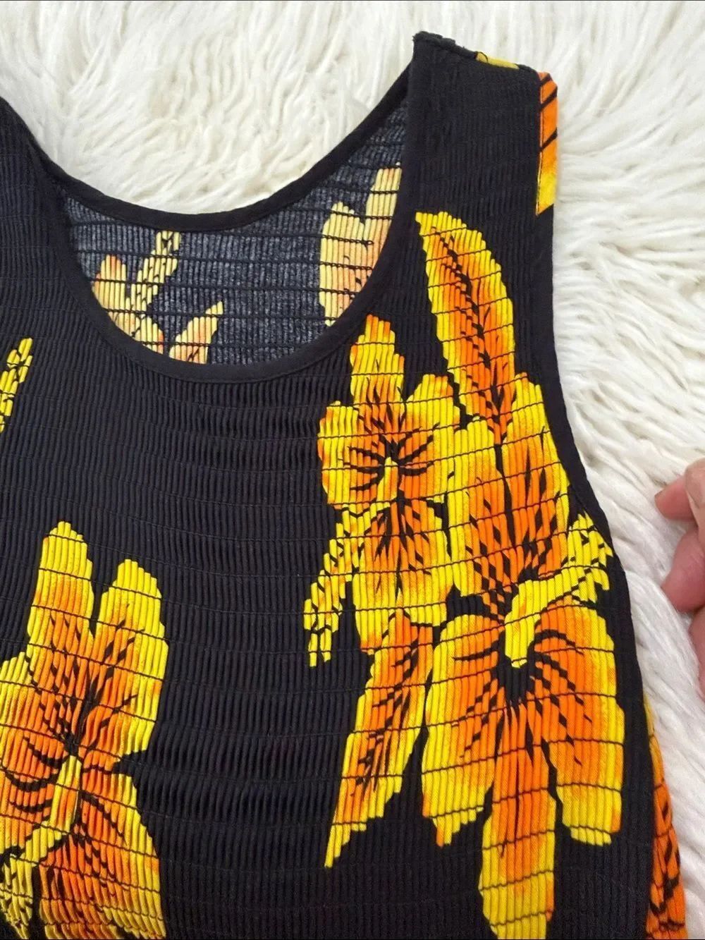 Sleeveless Black Midi Dress with Yellow Floral Print Size S - Picture 5 of 7
